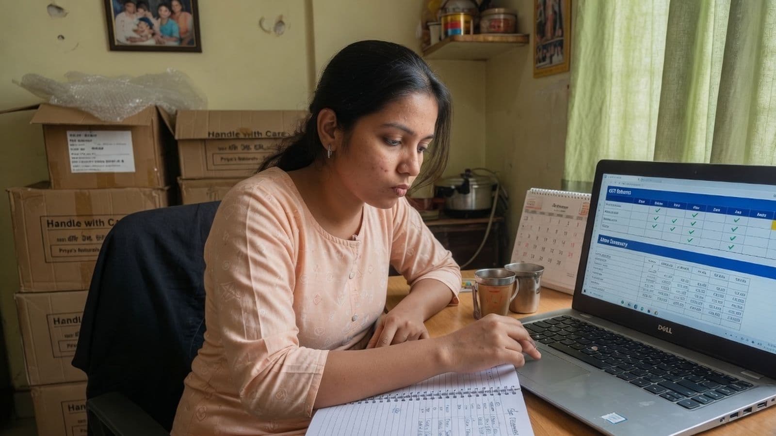 Indian online seller reviewing Nil GST return filing records on a laptop